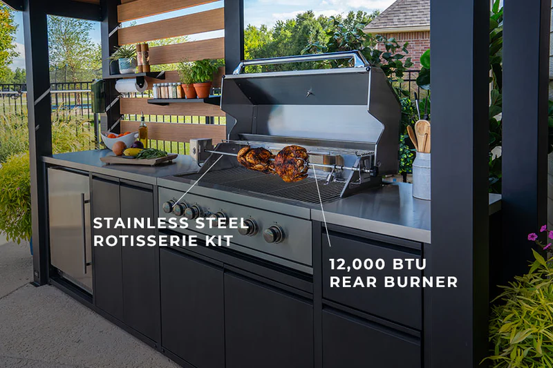 02- Rotisserie Kit Sturdy cedar posts, galvanized steel hardware, corrosion-resistant steel roofs — it’s all part of our commitment to ensure you have a beautiful gazebo that can stand up to anything.